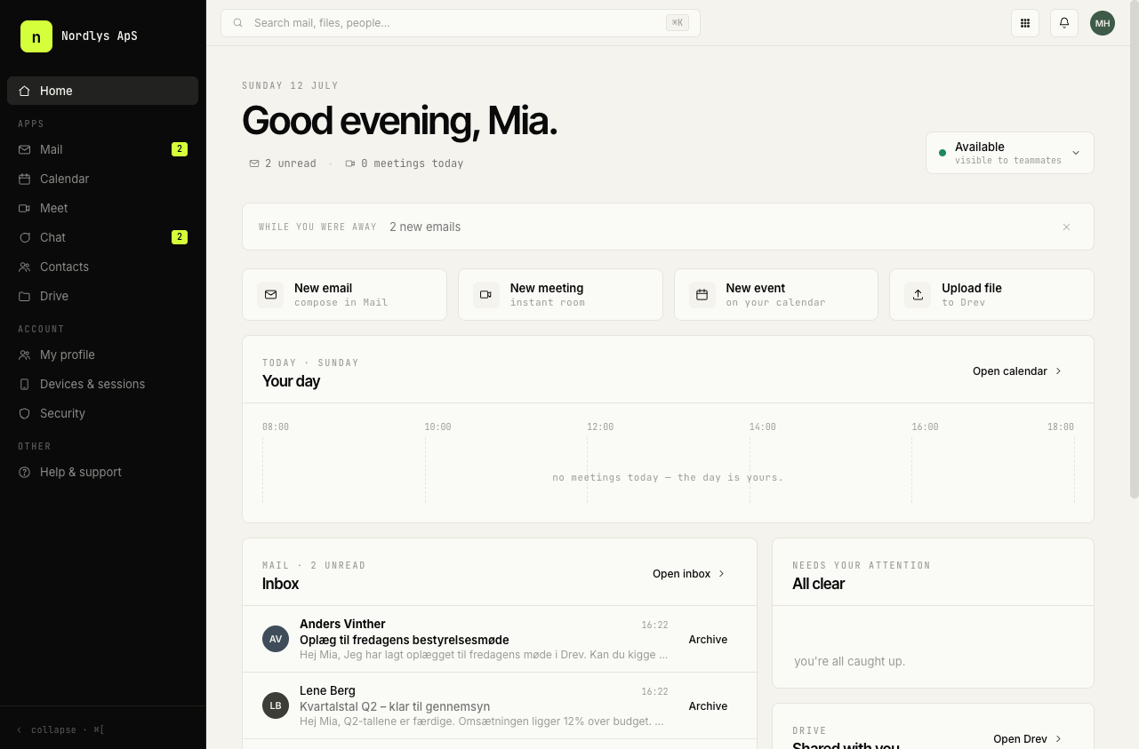 dezky — samlet arbejdsplads: mail, kalender, kontakter og overblik